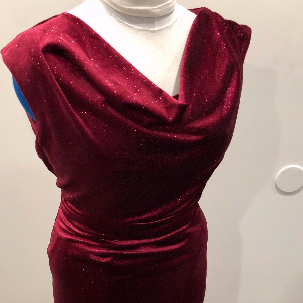 Vince Camuto Velvet Cowl Neck Sheath Dress - Burgu